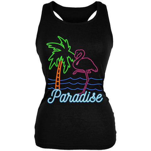 Retro 80s Neon Sign Flamingo Paradise Juniors Soft Tank Top