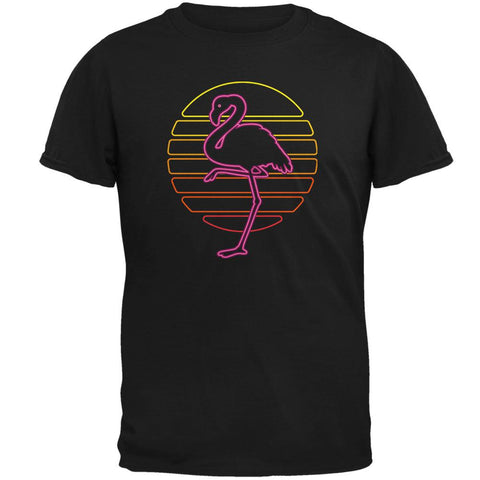 Retro 80s Neon Sign Flamingo Sunset Mens Soft T Shirt