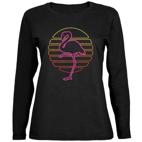 Retro 80s Neon Sign Flamingo Sunset Ladies' Jersey Long-Sleeve Tee