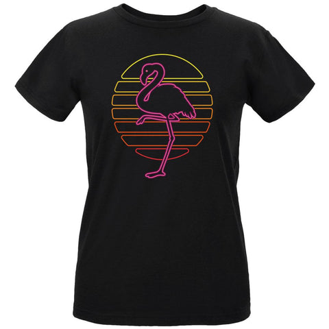 Retro 80s Neon Sign Flamingo Sunset Womens T Shirt