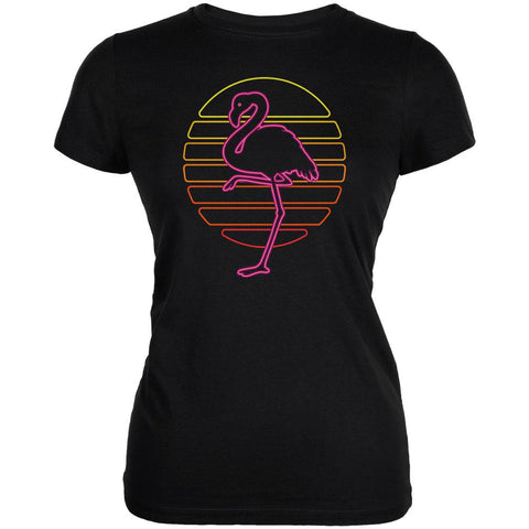 Retro 80s Neon Sign Flamingo Sunset Juniors Soft T Shirt