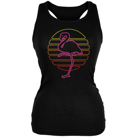 Retro 80s Neon Sign Flamingo Sunset Juniors Soft Tank Top