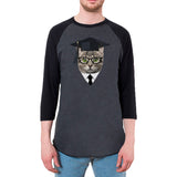 Graduation Funny Cat Mens Raglan T Shirt front view