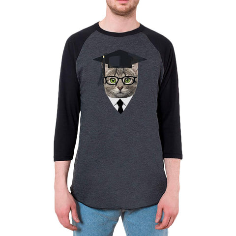 Graduation Funny Cat Mens Raglan T Shirt