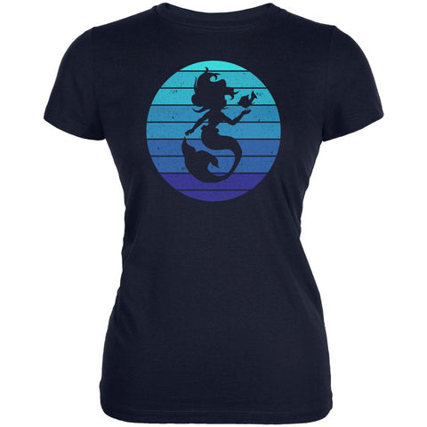 Mermaid Retro Ocean Blues Juniors Soft T Shirt