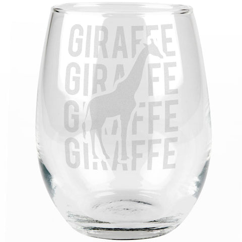 Giraffe Stack Repeat Etched Stemless Wine Glass