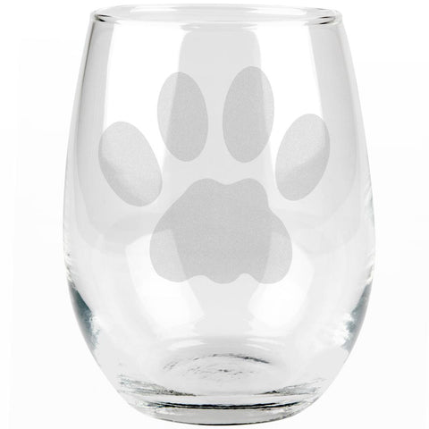 Cat Paw Etched Stemless Wine Glass