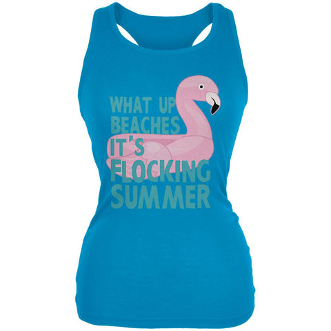 Flamingo What Up Beaches It's Flocking Summer Funny Pun Juniors Soft Tank Top