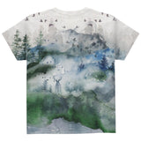 Watercolor Deer in the Mist All Over Youth T Shirt