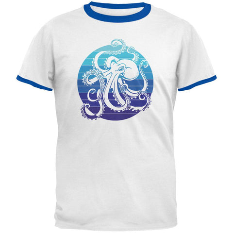 Kraken Octopus Ocean Retro Sunset Circle Mens Ringer T Shirt