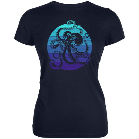 Kraken Octopus Ocean Retro Sunset Circle Juniors Soft T Shirt