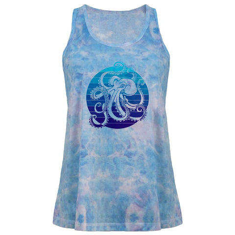 Kraken Octopus Ocean Retro Sunset Circle Juniors Tie Dye Tank Top