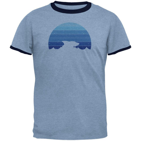 Ocean Shark Retro Sunset Blue Mens Ringer T Shirt
