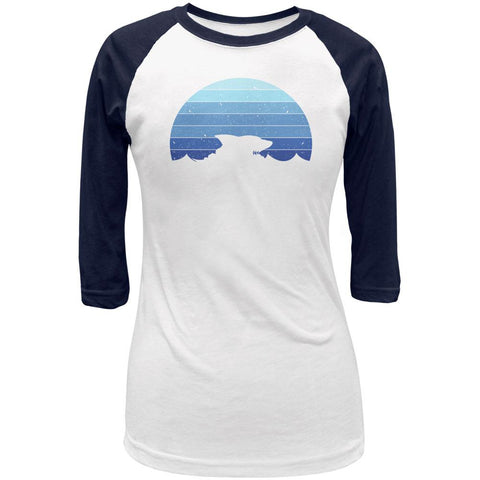 Ocean Shark Retro Sunset Blue Juniors 3/4 Raglan T Shirt