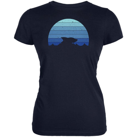 Ocean Shark Retro Sunset Blue Juniors Soft T Shirt