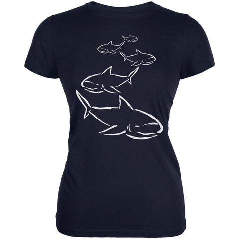 Shark Hunting Line Handdrawn Juniors Soft T Shirt