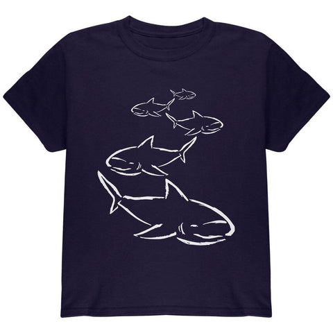 Shark Hunting Line Handdrawn Youth T Shirt