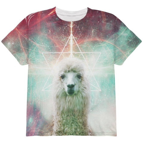 Galaxy Llama of Namaste Tetrahedron All Over Youth T Shirt