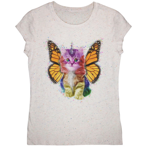 Rainbow Butterfly Unicorn Kitten Youth Girls T Shirt  front view