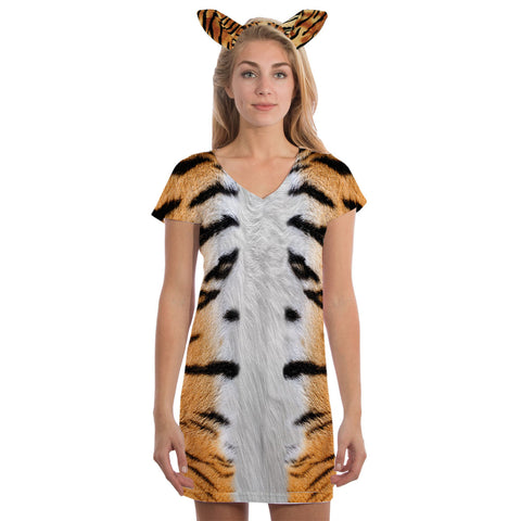 Halloween Costume Tiger All Over Juniors Beach Cover-Up Costume Dress with Tiger Ears Headband