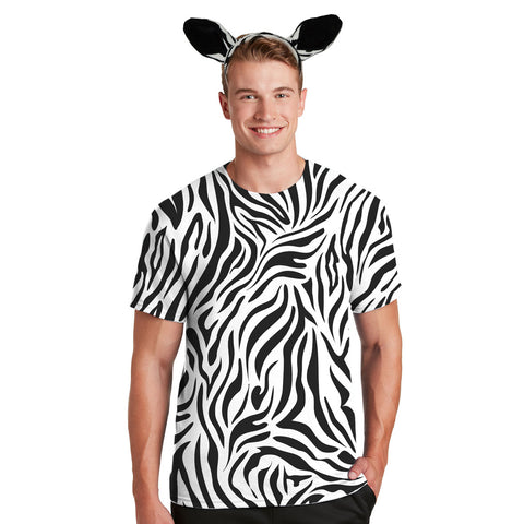 Halloween Costume All Over Zebra Print Mens T Shirt with Zebra Ears Headband