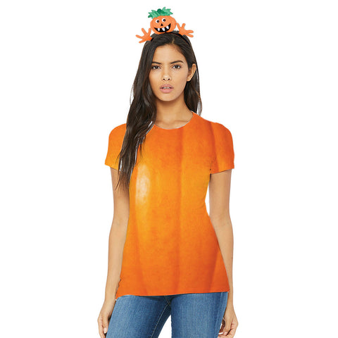 Halloween Costume Pumpkin All Over Womens Costume T Shirt with Jack-O-Lantern Headband