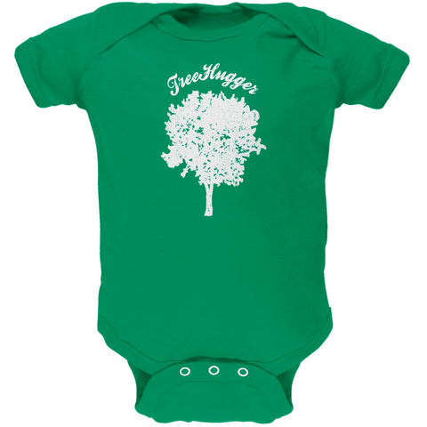 Earth Day - Treehugger Distressed Kelly Green Soft Baby One Piece  front view