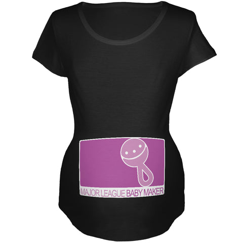 Major League Baby Maker Girl Funny Black Maternity Soft T-Shirt front view