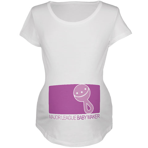 Major League Baby Maker Girl Funny White Maternity Soft T-Shirt front view