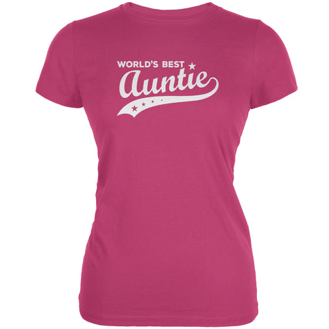 World's Best Auntie Berry Pink Juniors Soft T-Shirt front view