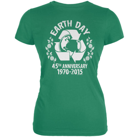 Earth Day - 45th Anniversary Kelly Green Juniors Soft T-Shirt front view