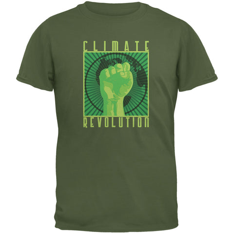 Earth Day Climate Change Revolution Military Green Adult T-Shirt front view