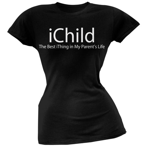 iChild Black Juniors Soft T-Shirt front view