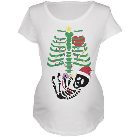 Christmas Tree Baby Skeleton Doll White Maternity Soft T-Shirt front view