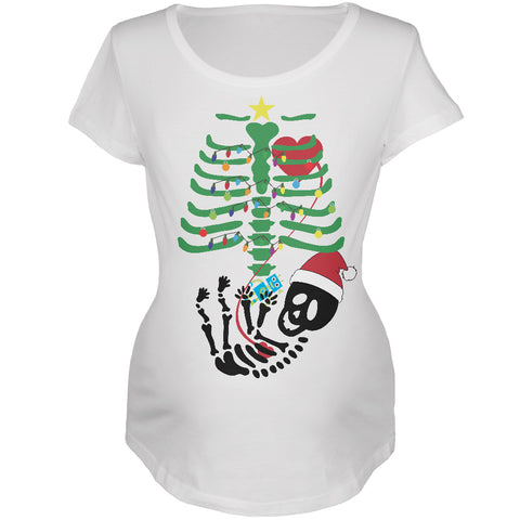 Christmas Tree Baby Skeleton Robot White Maternity Soft T-Shirt front view