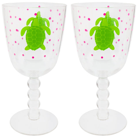 Turtle Swimming Set Of Two Acrylic Wine Glasses