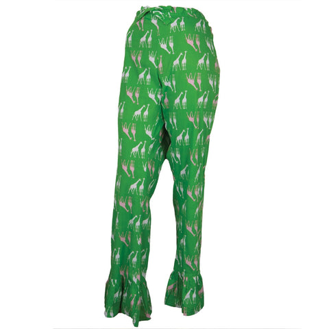 Giraffes All-Over Green Juniors Ruffled Pajama Pants