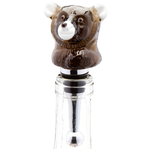 Black Bear Sitting Blown Glass Wine Bottle Stopper