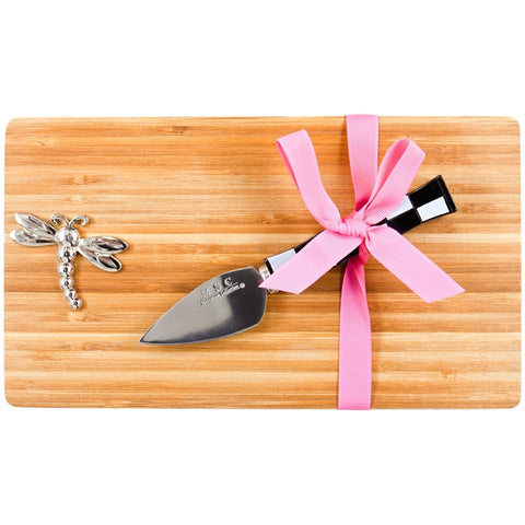 Dragonfly Flying Emblem Cutting Board With Checkered Knife