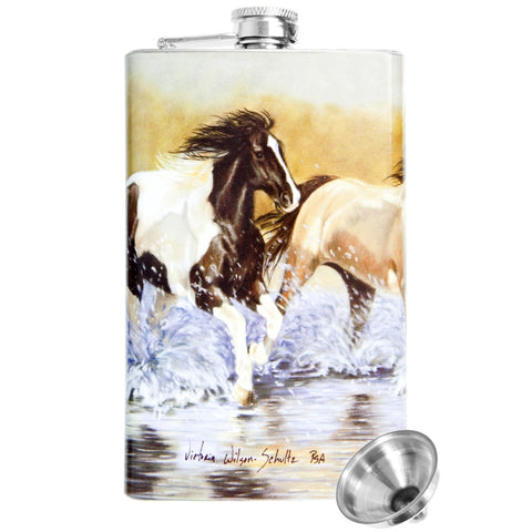Horses Running In Water Stainless Steel Flask