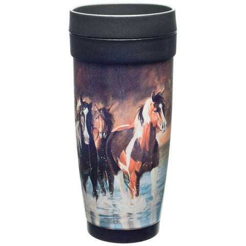 Horses Running In Water Plastic Travel Mug