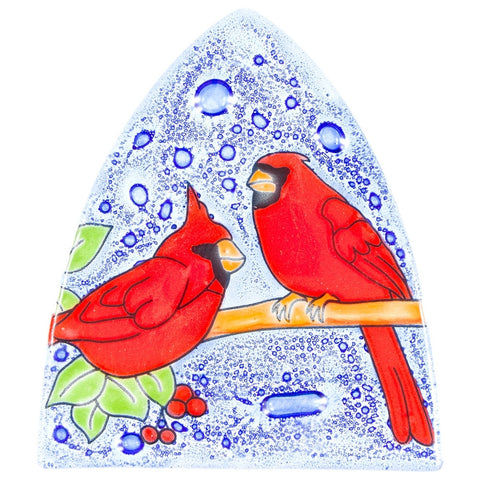 Cardinals Perched on Branch Fused Glass Nightlight Cover