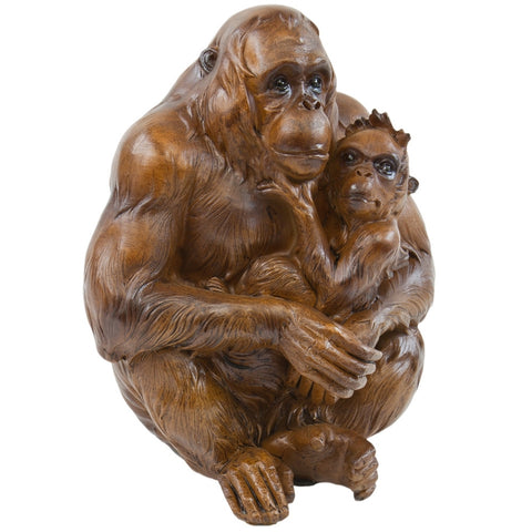 Orangutans Hugging Faux Wood Figurine