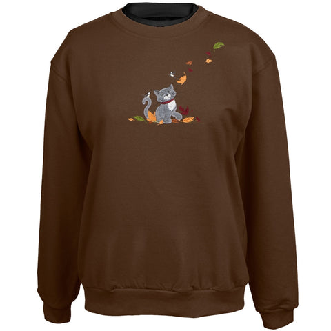 Cat Playing in the Leaves Women's Crew Neck Sweatshirt