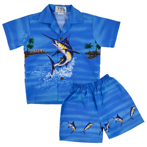 Swordfish Jumping Toddler Hawaiian Shirt & Shorts Set