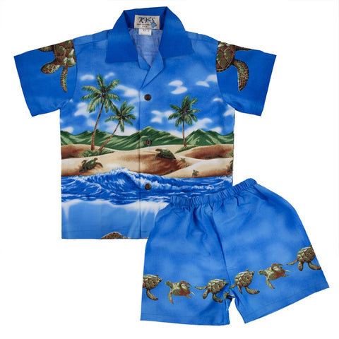 Turtles on the Beach Toddler Hawaiian Shirt & Shorts Set