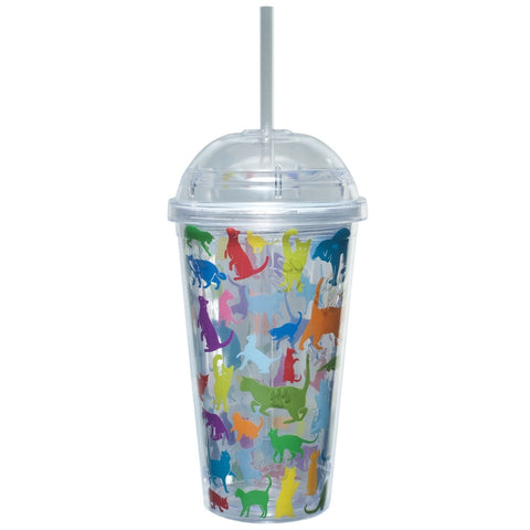 Cat Rainbows Dome Top Plastic Cup With Straw