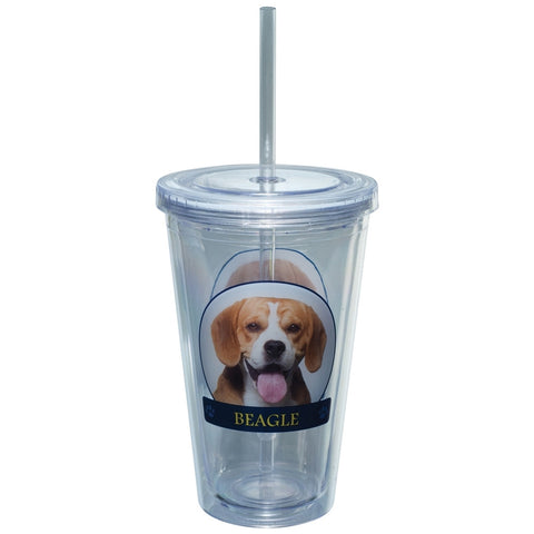 Beagle Profile Plastic Pint Cup With Straw