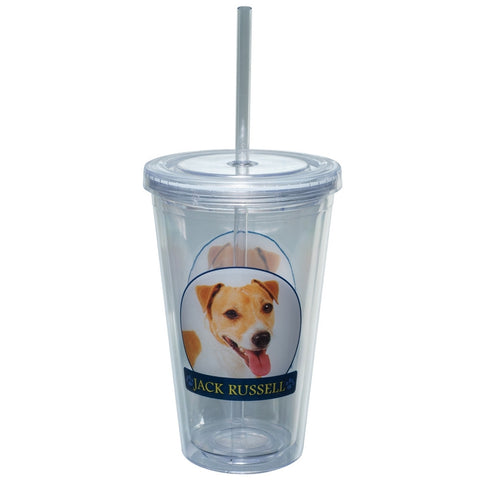 Jack Russell Profile Plastic Pint Cup With Straw