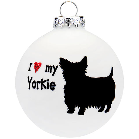 Yorkshire Terrier I Heart Round Glass Ornament